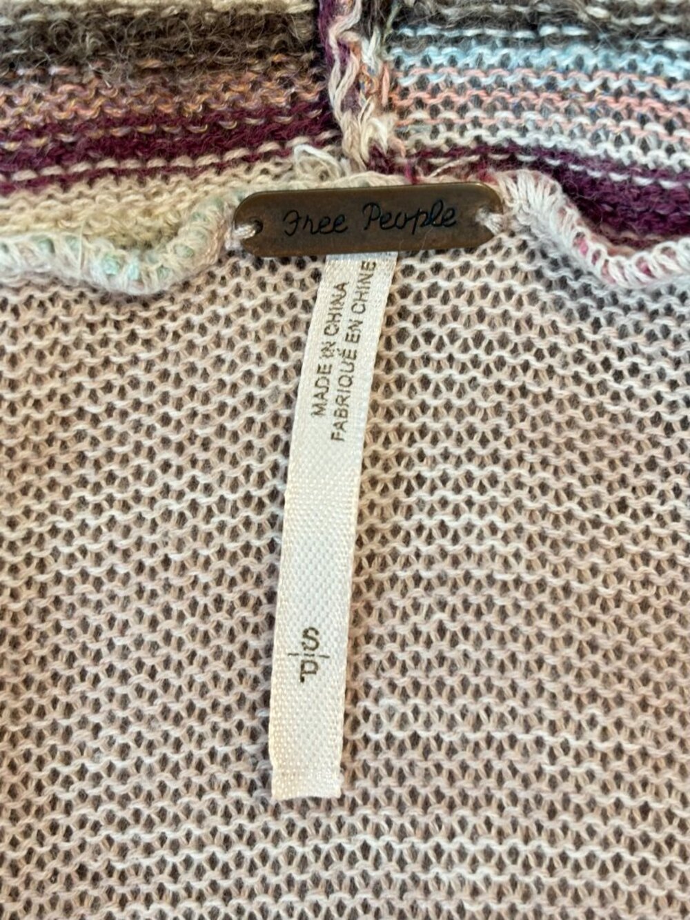 Free People Cream Purple Blue Boho Southwestern Long Duster Hooded Cardigan S - Picture 12 of 16